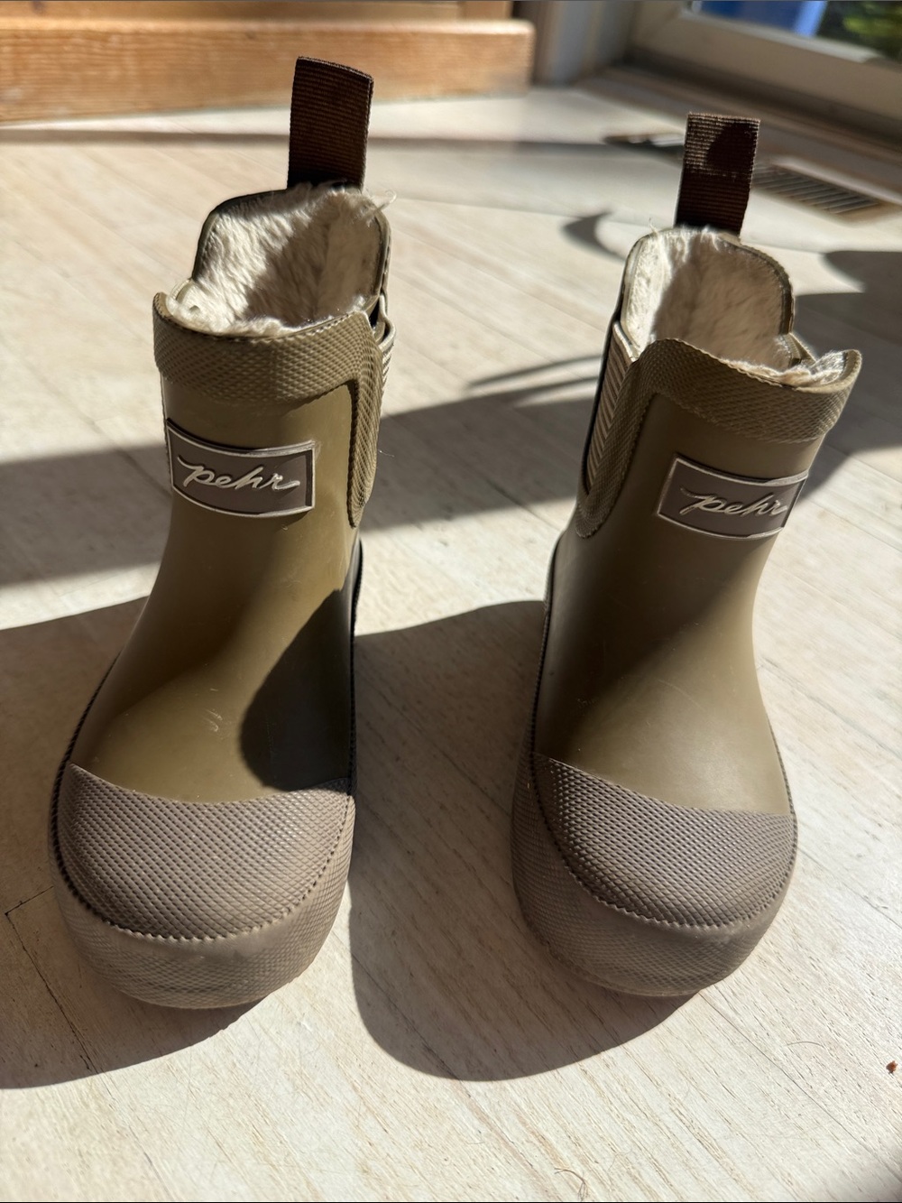 Pehr Olive Green Kids Waterproof Fleece-Lined Rain Boots